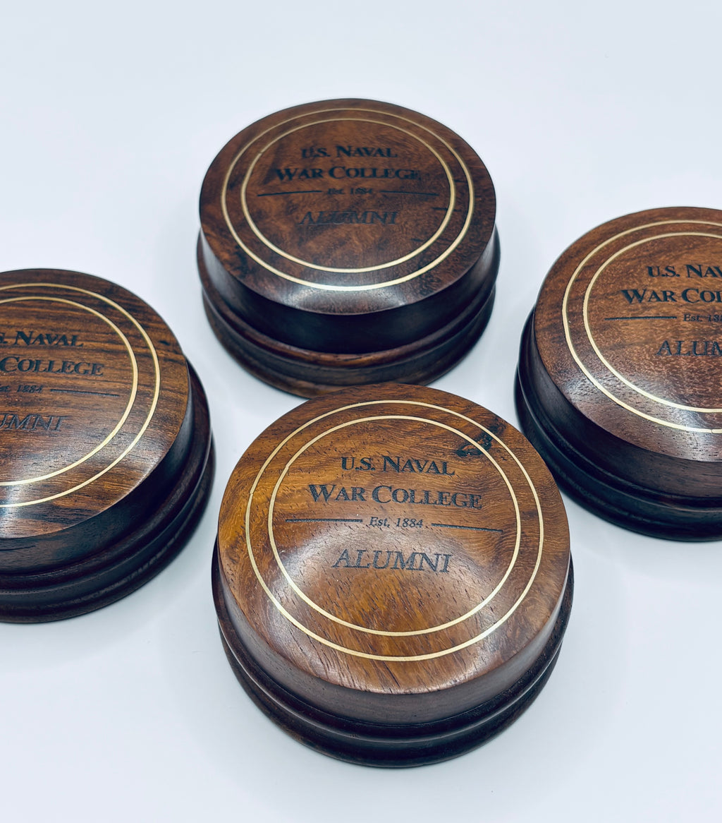 U.S. Naval War College Antique Wood Alumni Compass (3")