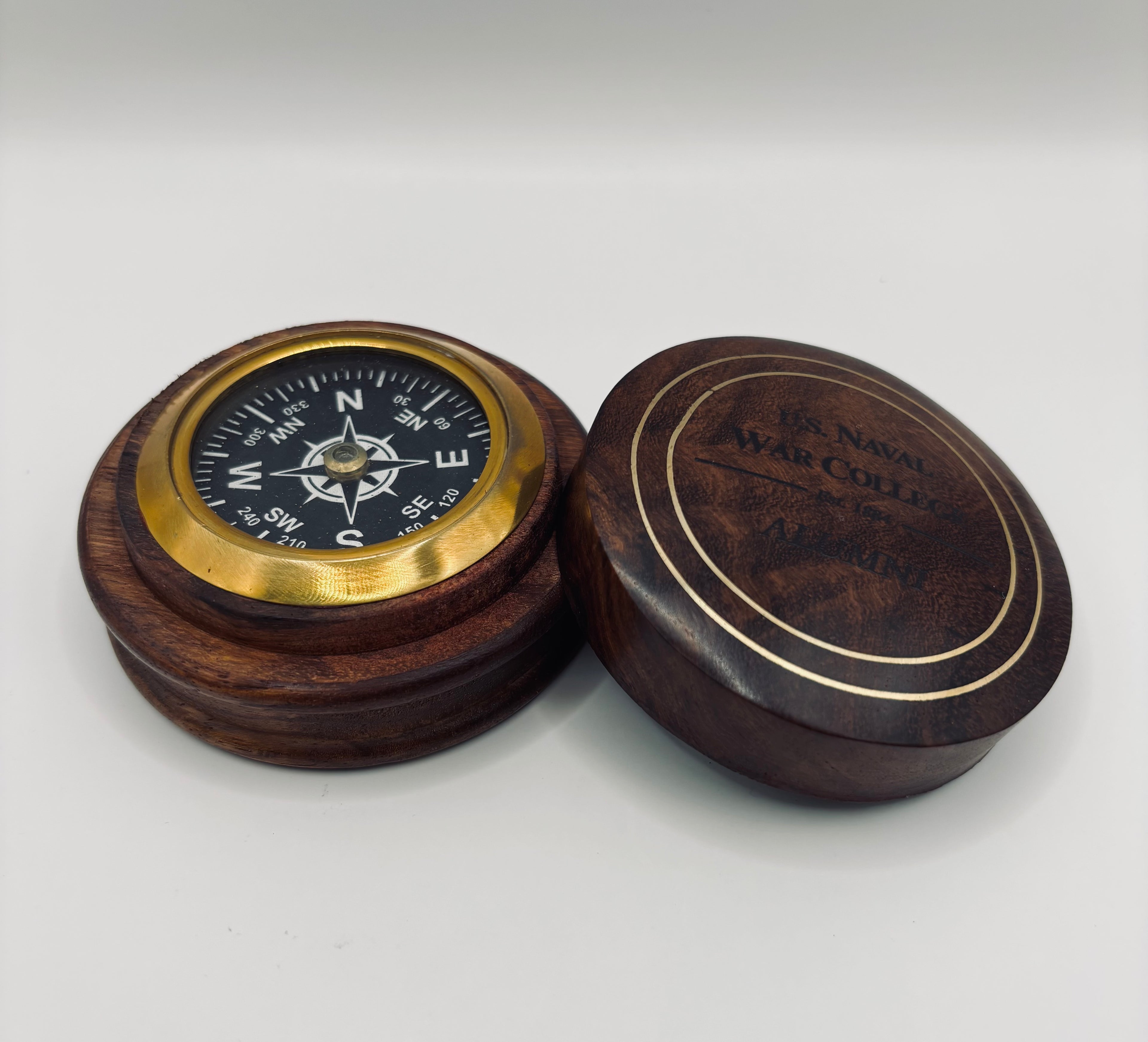 U.S. Naval War College Antique Wood Alumni Compass (3")