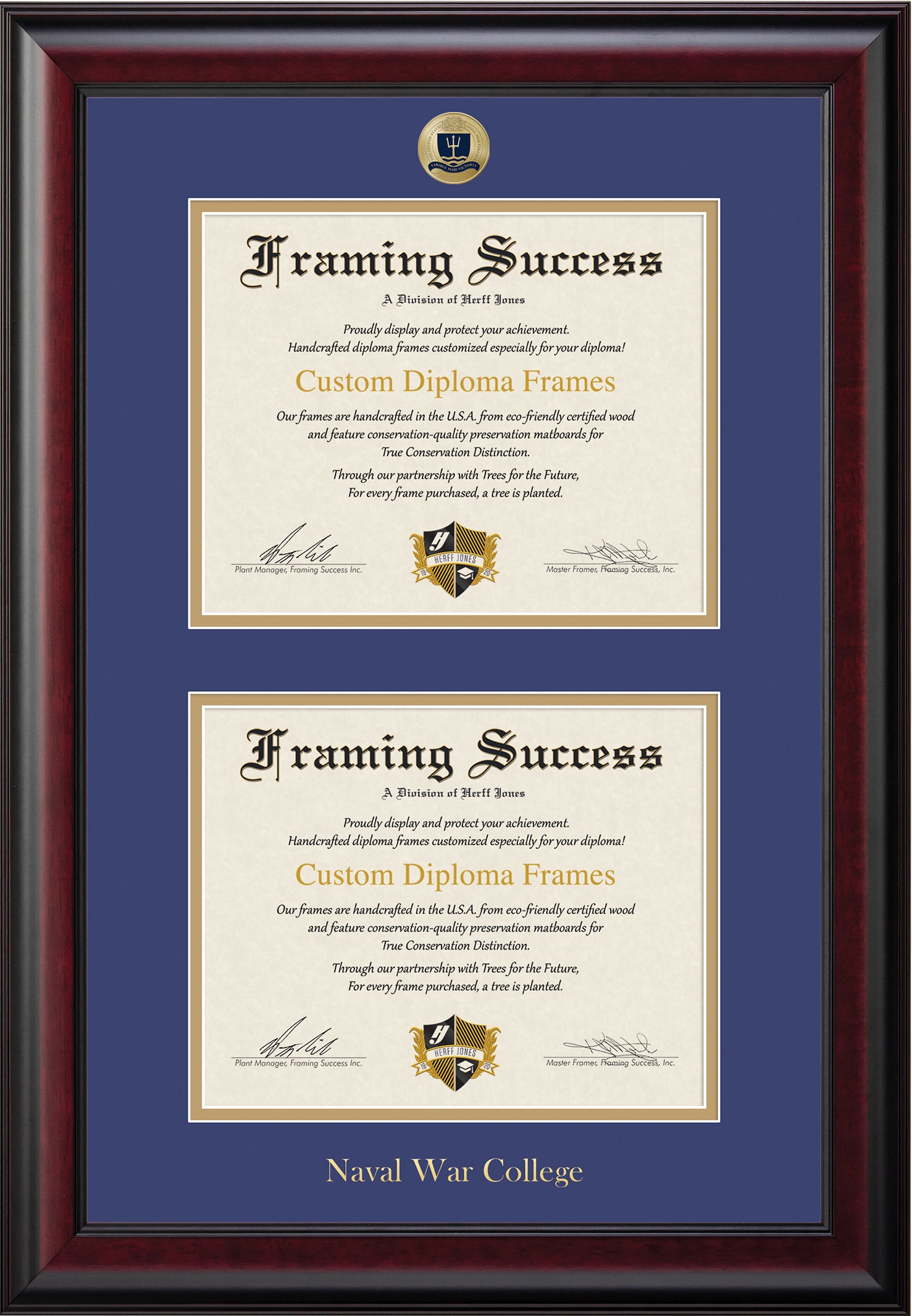 U.S. Naval War College Double Diploma Frame