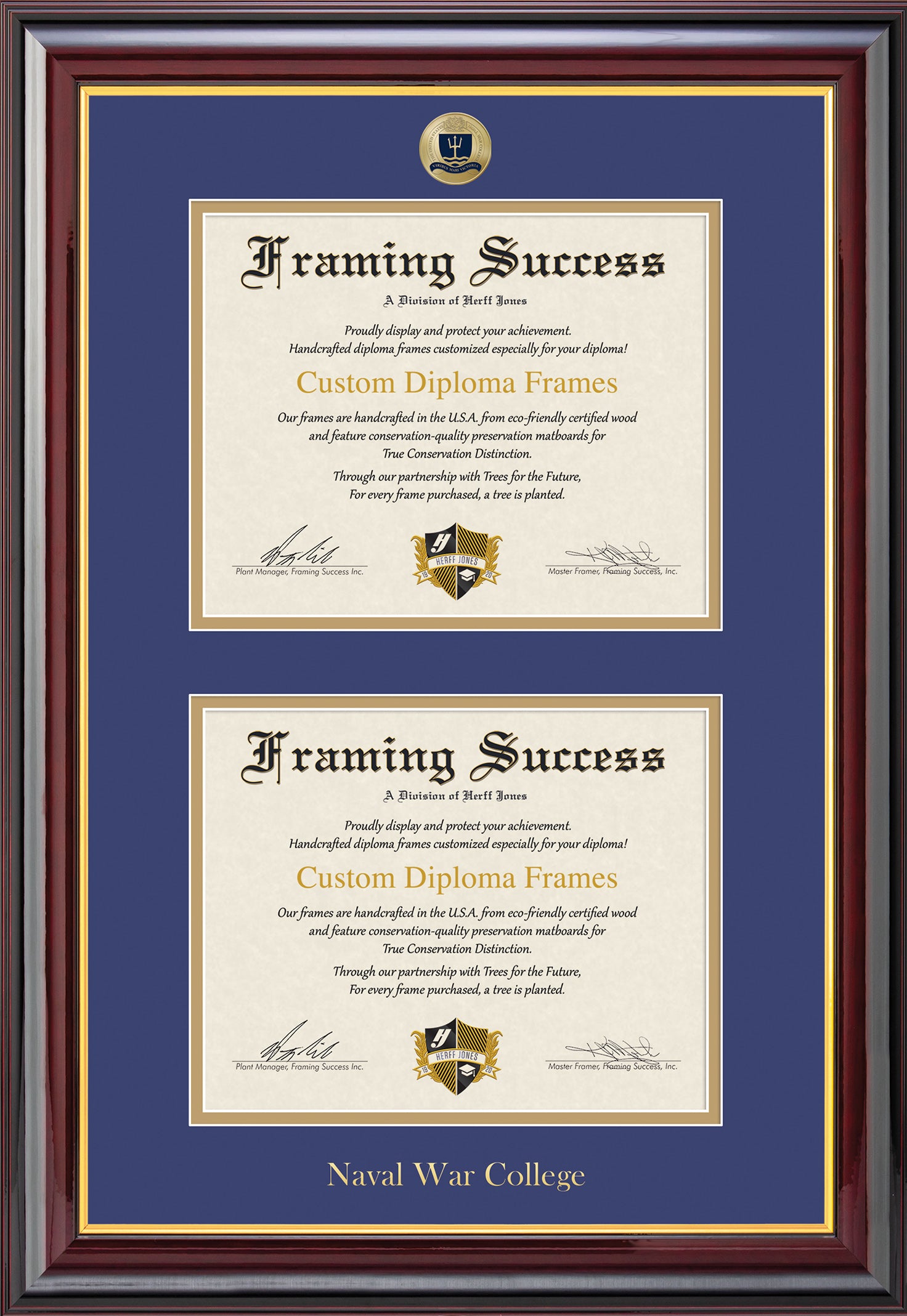 U.S. Naval War College Double Diploma Frame
