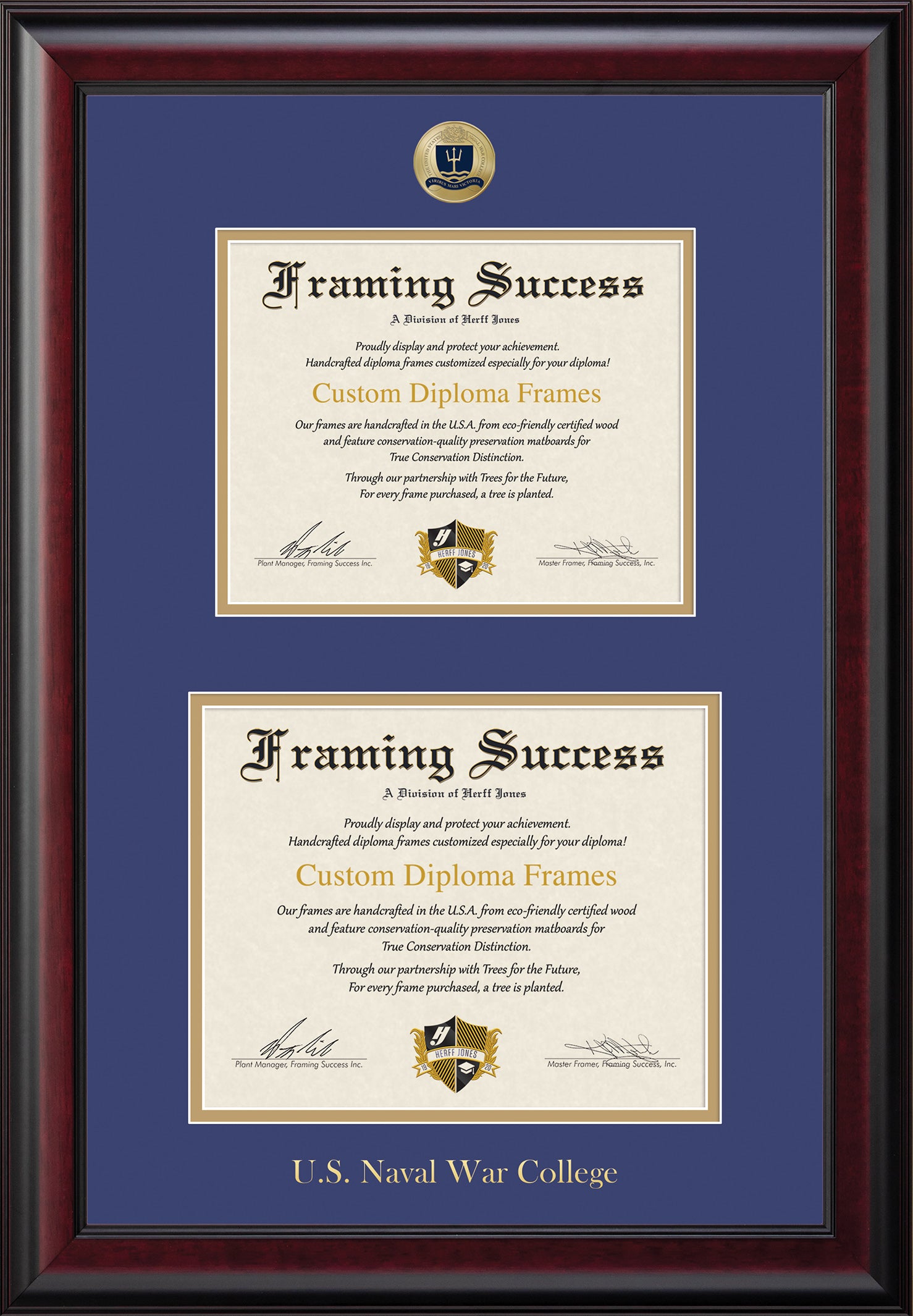 U.S. Naval War College Double Diploma Frame