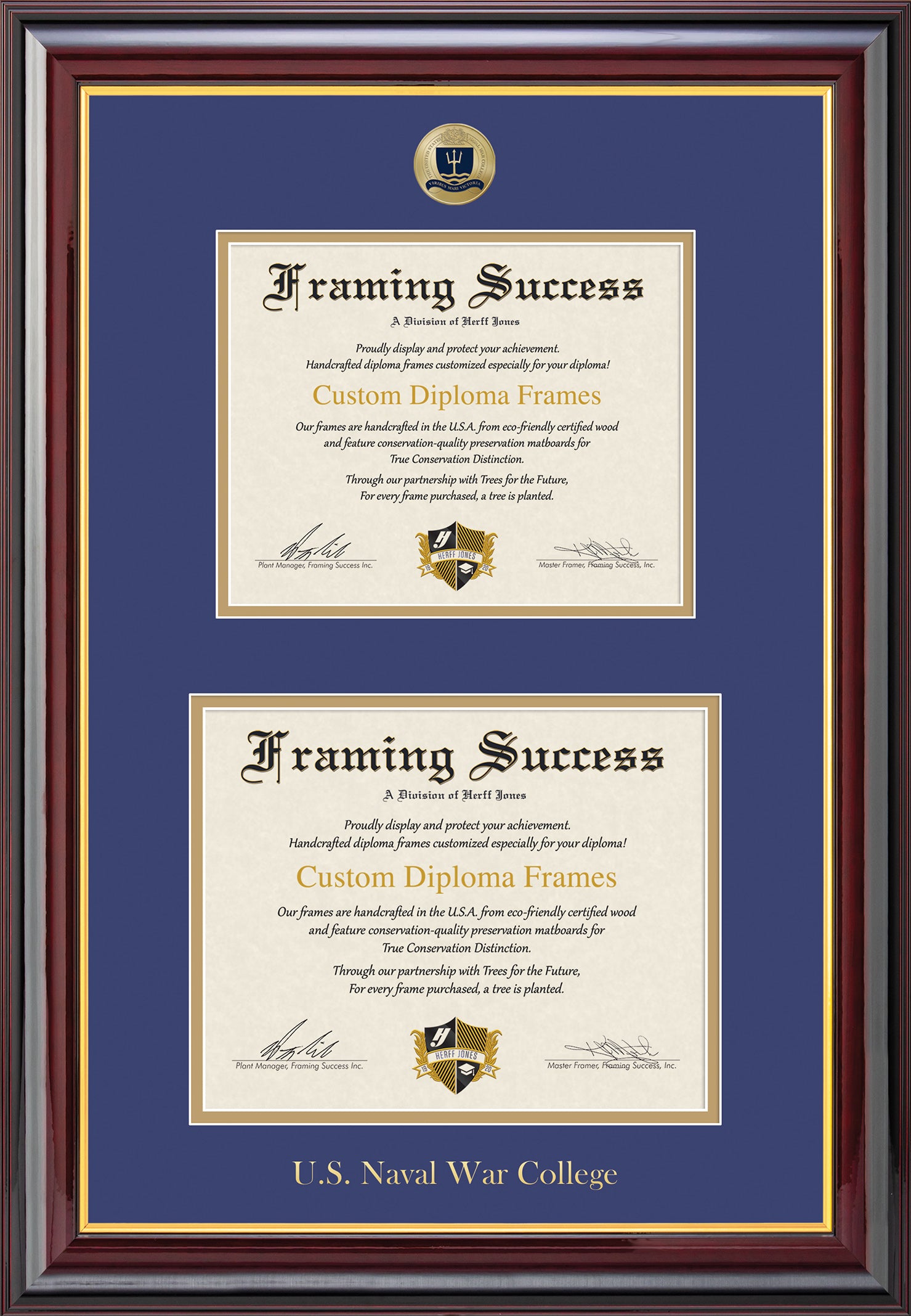 U.S. Naval War College Double Diploma Frame
