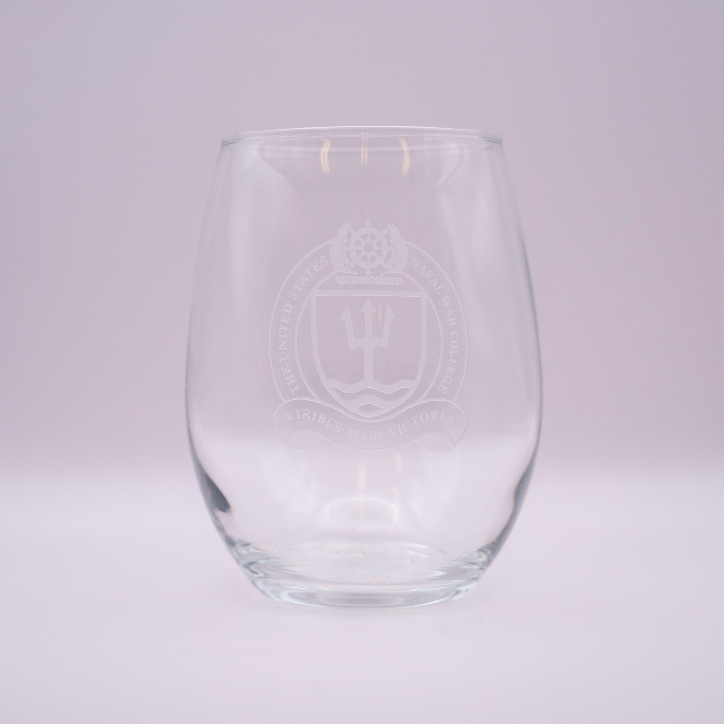 U.S. Naval War College Etched Stemless Wine Glass