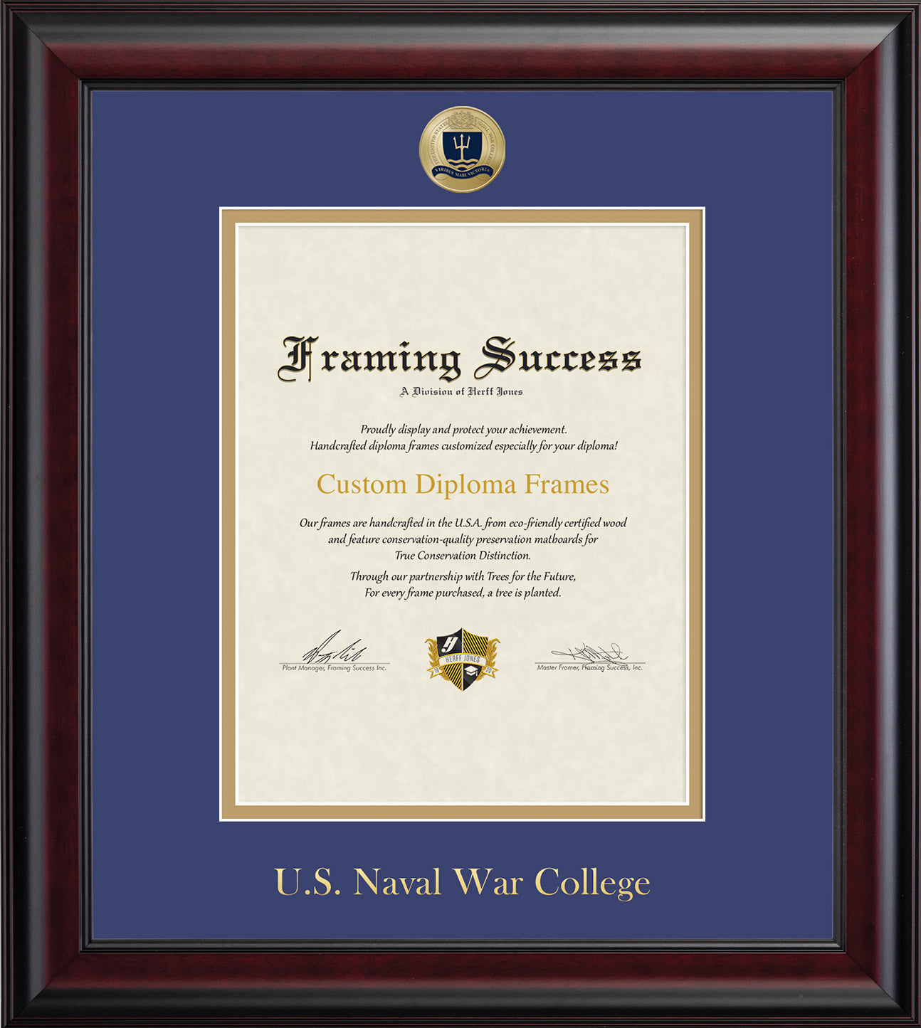 U.S. Naval War College Single Portrait Diploma Frame